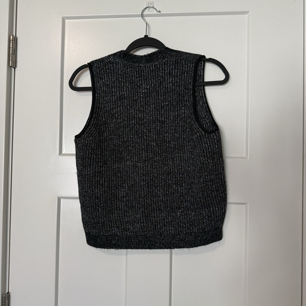 Me + Em Metallic Fancy Button Vest NEW Women's Size XS Black Silver $296 Wool - Picture 6 of 6